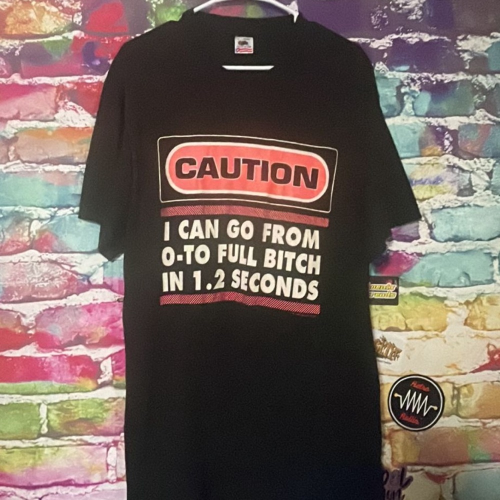 91 CAUTION ⚠️ Single Stitch Tee—Size LG 21X32